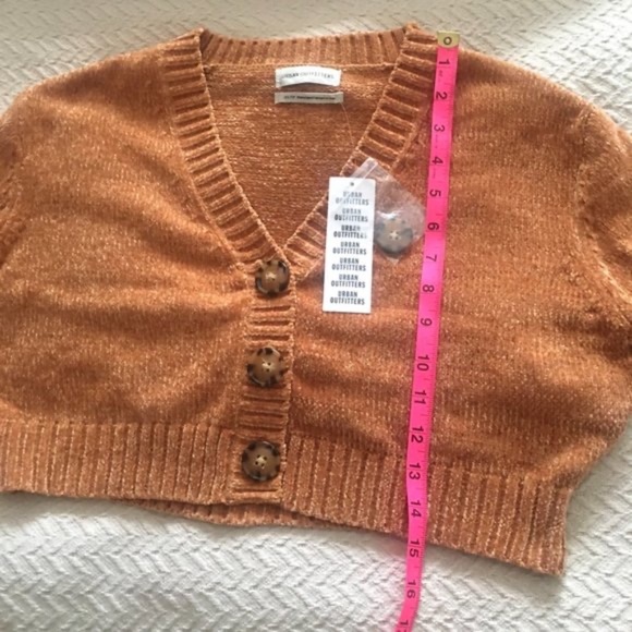 ⭐UO Maura Chenille Cropped Cardigan gold orange XS - Picture 7 of 11